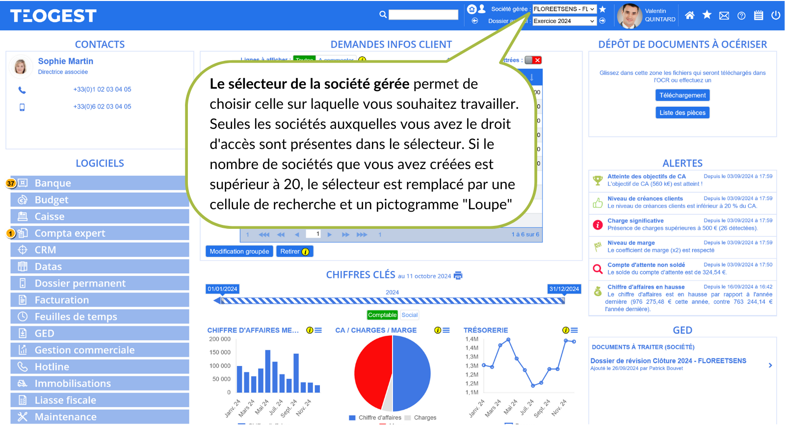 Detail de la barre dentete  le selecteur de societes gerees dossiers